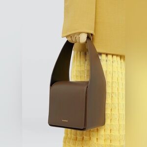 🔥JIL SANDER Sling Leather Top Handle Bag inOlive Moss Green Structured Box Cube🔥